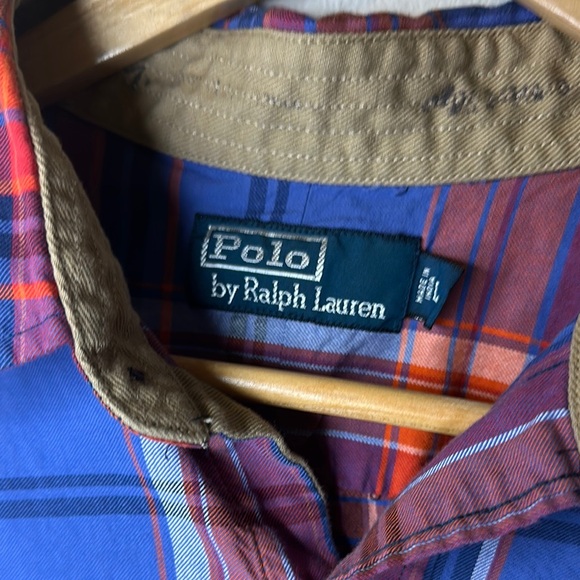 Polo by Ralph Lauren Men's Blue and Orange Plaid Shirt - Picture 2 of 4